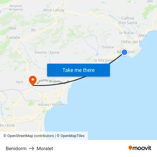 Benidorm to Moralet map