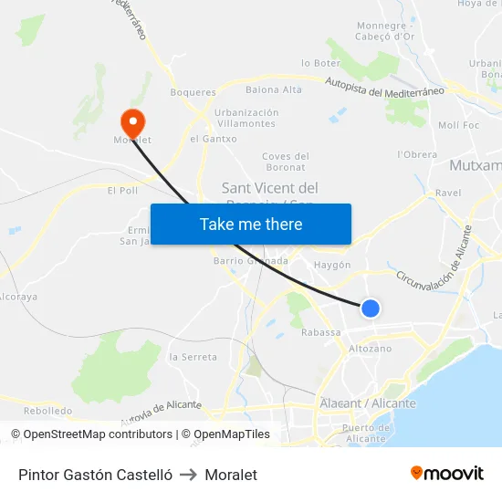 Pintor Gastón Castelló to Moralet map