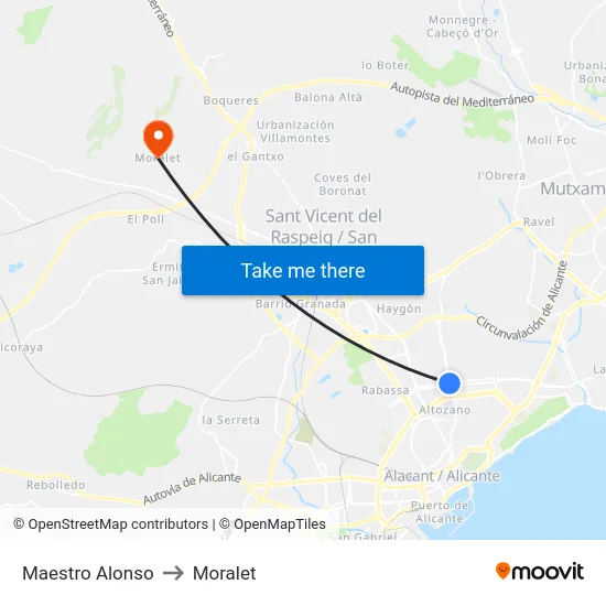 Maestro Alonso to Moralet map