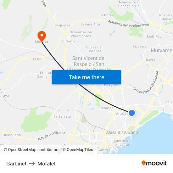 Garbinet to Moralet map