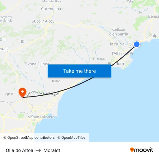 Olla de Altea to Moralet map