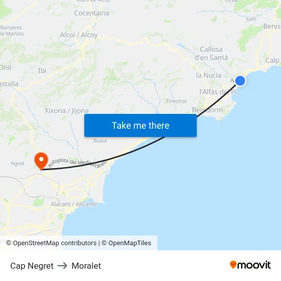 Cap Negret to Moralet map