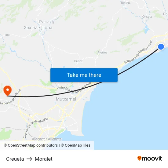 Creueta to Moralet map