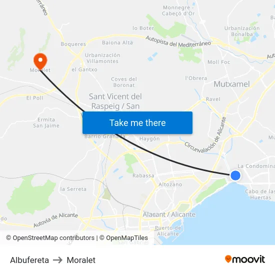 Albufereta to Moralet map
