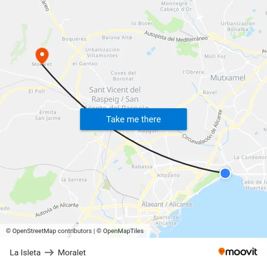 La Isleta to Moralet map