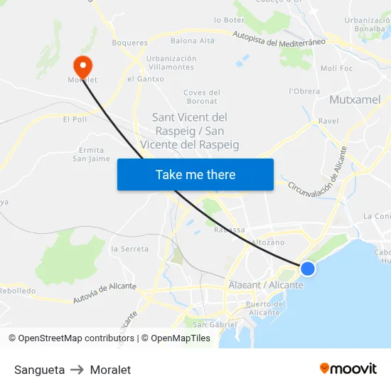 Sangueta to Moralet map