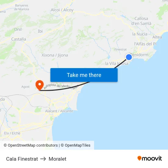 Cala Finestrat to Moralet map