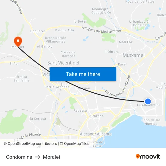 Condomina to Moralet map