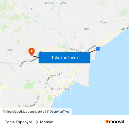 Poble Espanyol to Moralet map