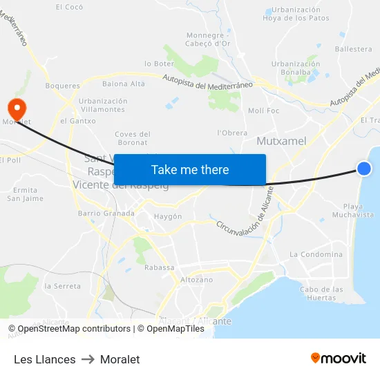 Les Llances to Moralet map