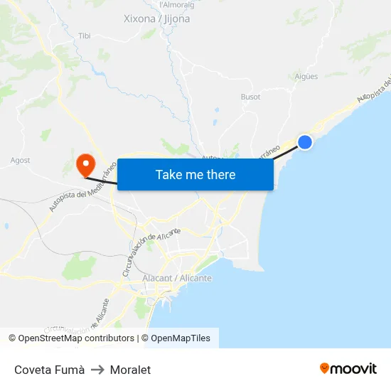 Coveta Fumà to Moralet map