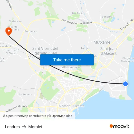 Londres to Moralet map