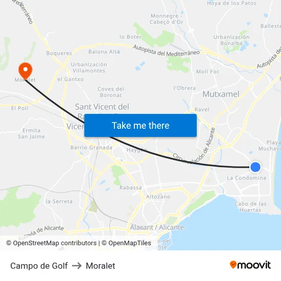 Campo de Golf to Moralet map