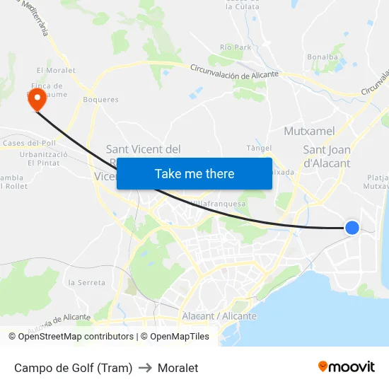 Campo de Golf (Tram) to Moralet map