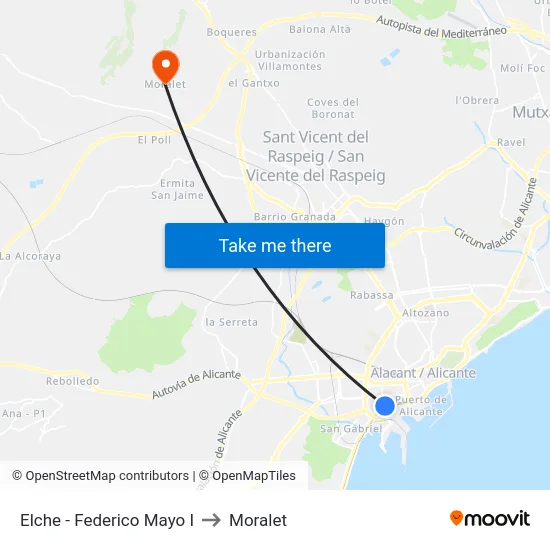 Elche - Federico Mayo I to Moralet map