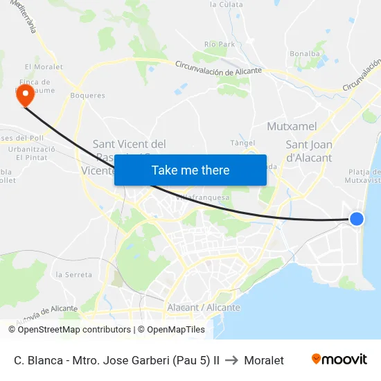 C. Blanca - Mtro. Jose Garberi (Pau 5) II to Moralet map