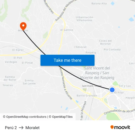 Perú 2 to Moralet map