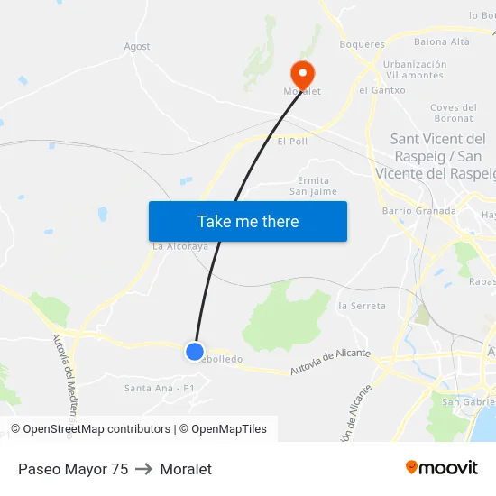 Paseo Mayor 75 to Moralet map