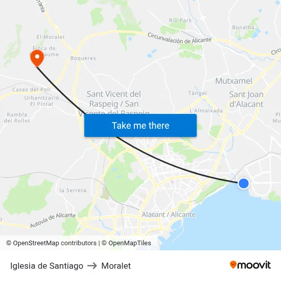 Iglesia de Santiago to Moralet map