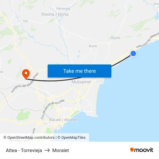 Altea - Torrevieja to Moralet map