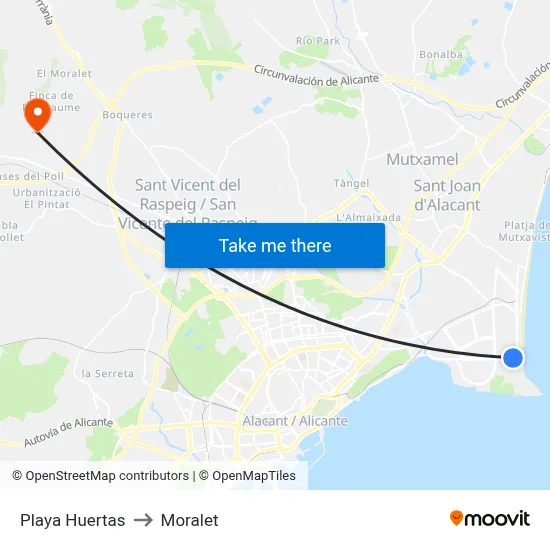 Playa Huertas to Moralet map