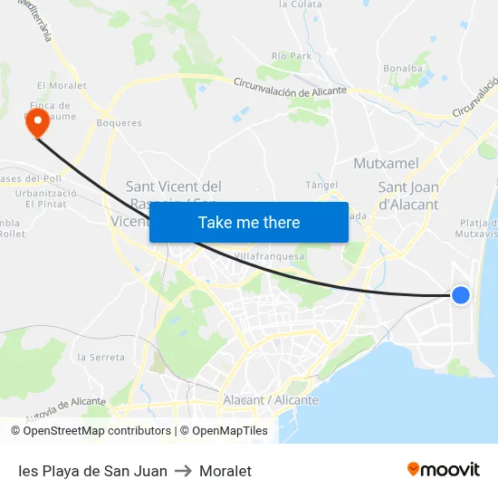 Ies Playa de San Juan to Moralet map