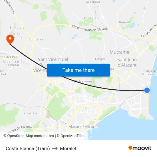 Costa Blanca (Tram) to Moralet map