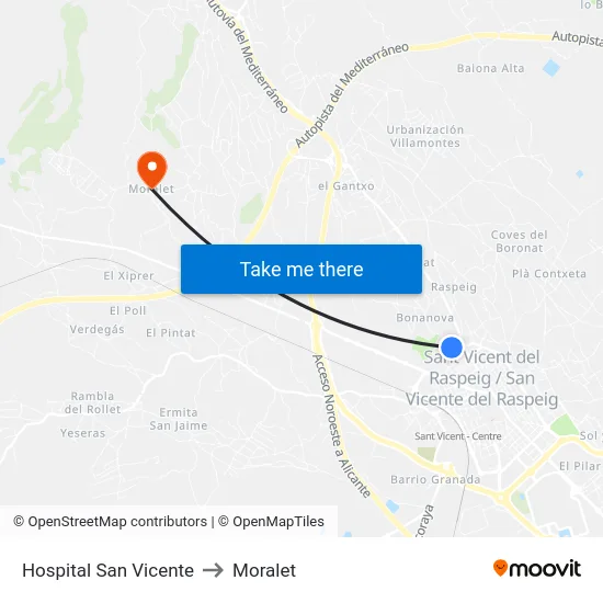 Hospital San Vicente to Moralet map