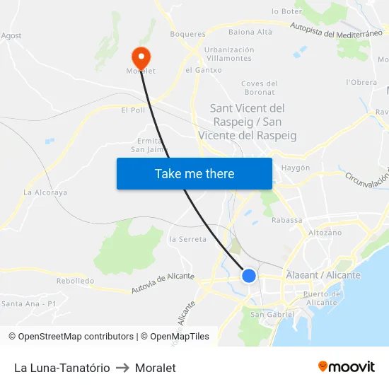 La Luna-Tanatório to Moralet map