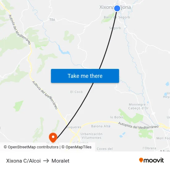 Xixona C/Alcoi to Moralet map