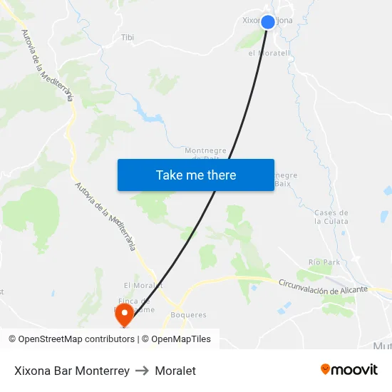 Xixona Bar Monterrey to Moralet map