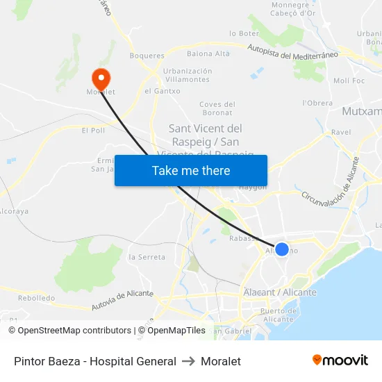 Pintor Baeza - Hospital General to Moralet map