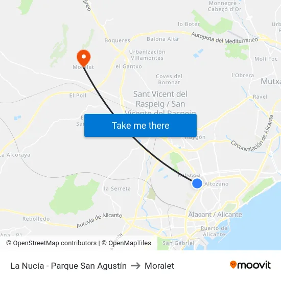 La Nucía - Parque San Agustín to Moralet map