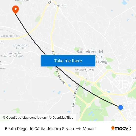 Beato Diego de Cádiz - Isidoro Sevilla to Moralet map