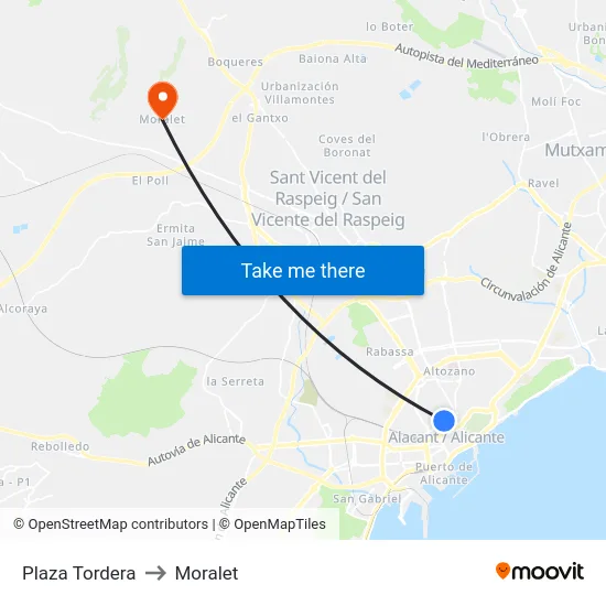 Plaza Tordera to Moralet map
