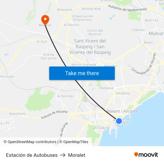 Estación de Autobuses to Moralet map
