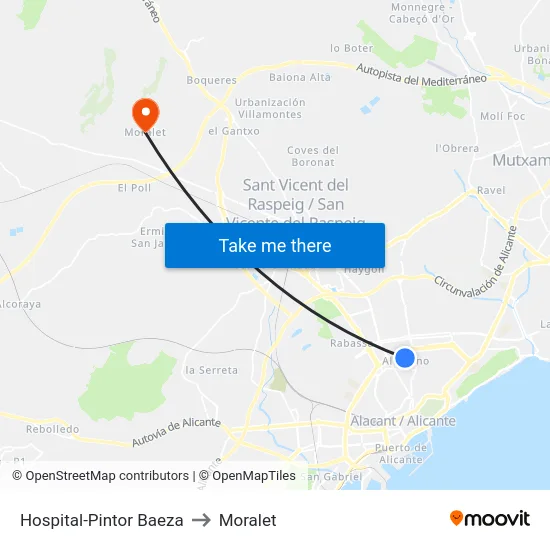 Hospital-Pintor Baeza to Moralet map