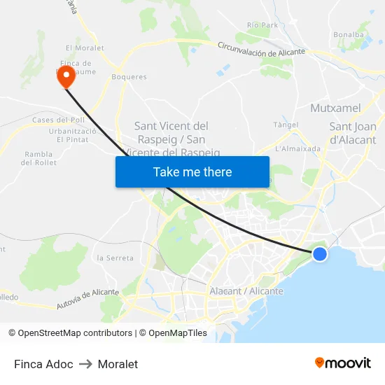 Finca Adoc to Moralet map