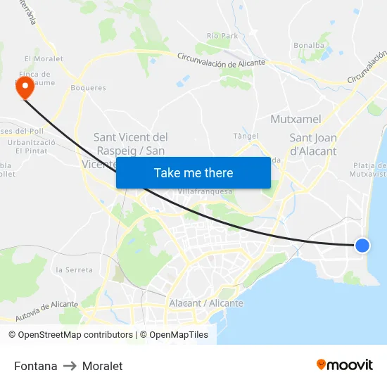 Fontana to Moralet map