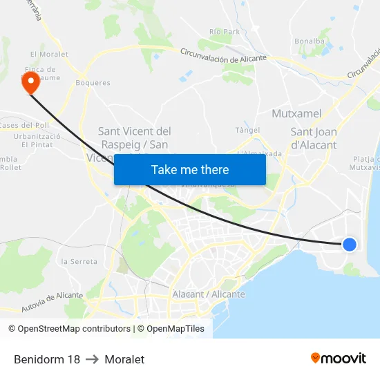 Benidorm 18 to Moralet map