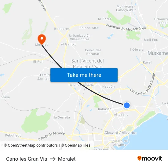 Cano-Ies Gran Vía to Moralet map