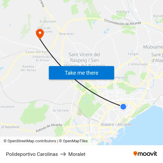 Polideportivo Carolinas to Moralet map