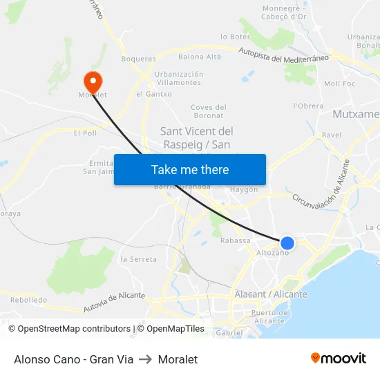 Alonso Cano - Gran Via to Moralet map