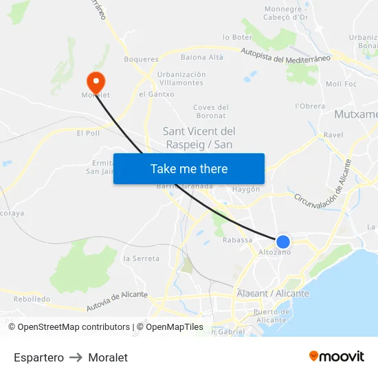 Espartero to Moralet map