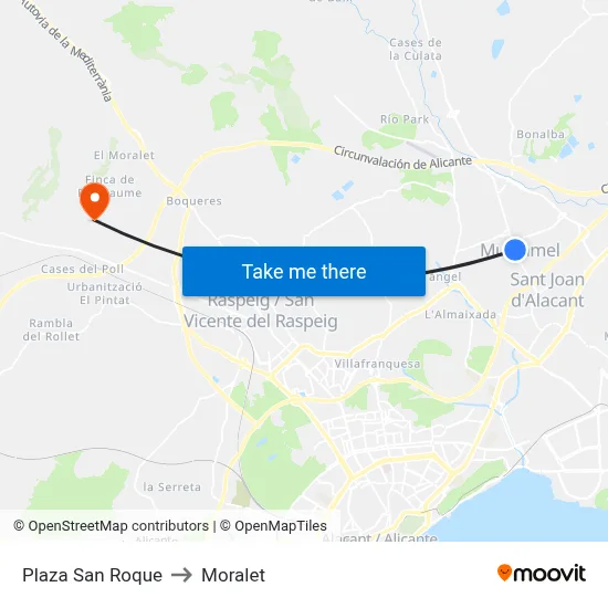 Plaza San Roque to Moralet map