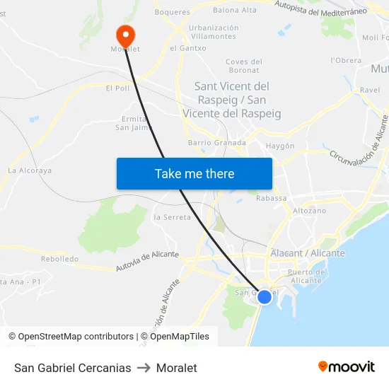 San Gabriel Cercanias to Moralet map