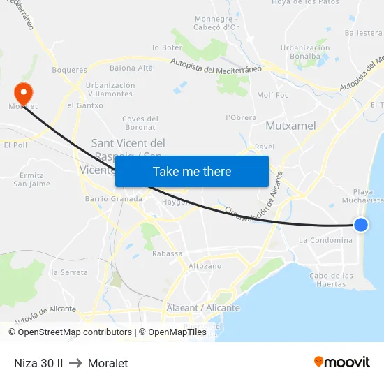 Niza 30 II to Moralet map