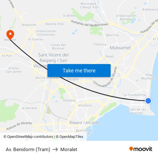 Av. Benidorm (Tram) to Moralet map