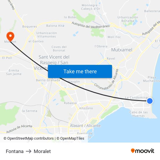 Fontana to Moralet map