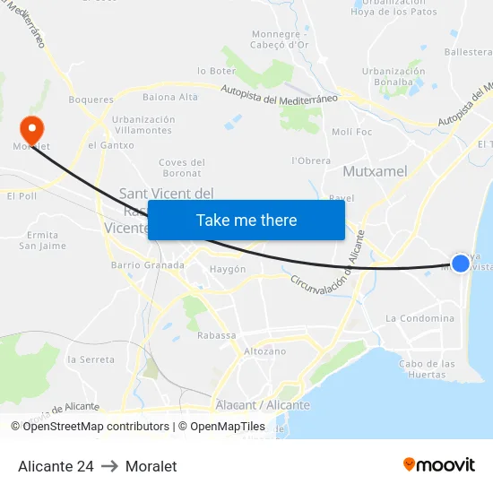 Alicante 24 to Moralet map